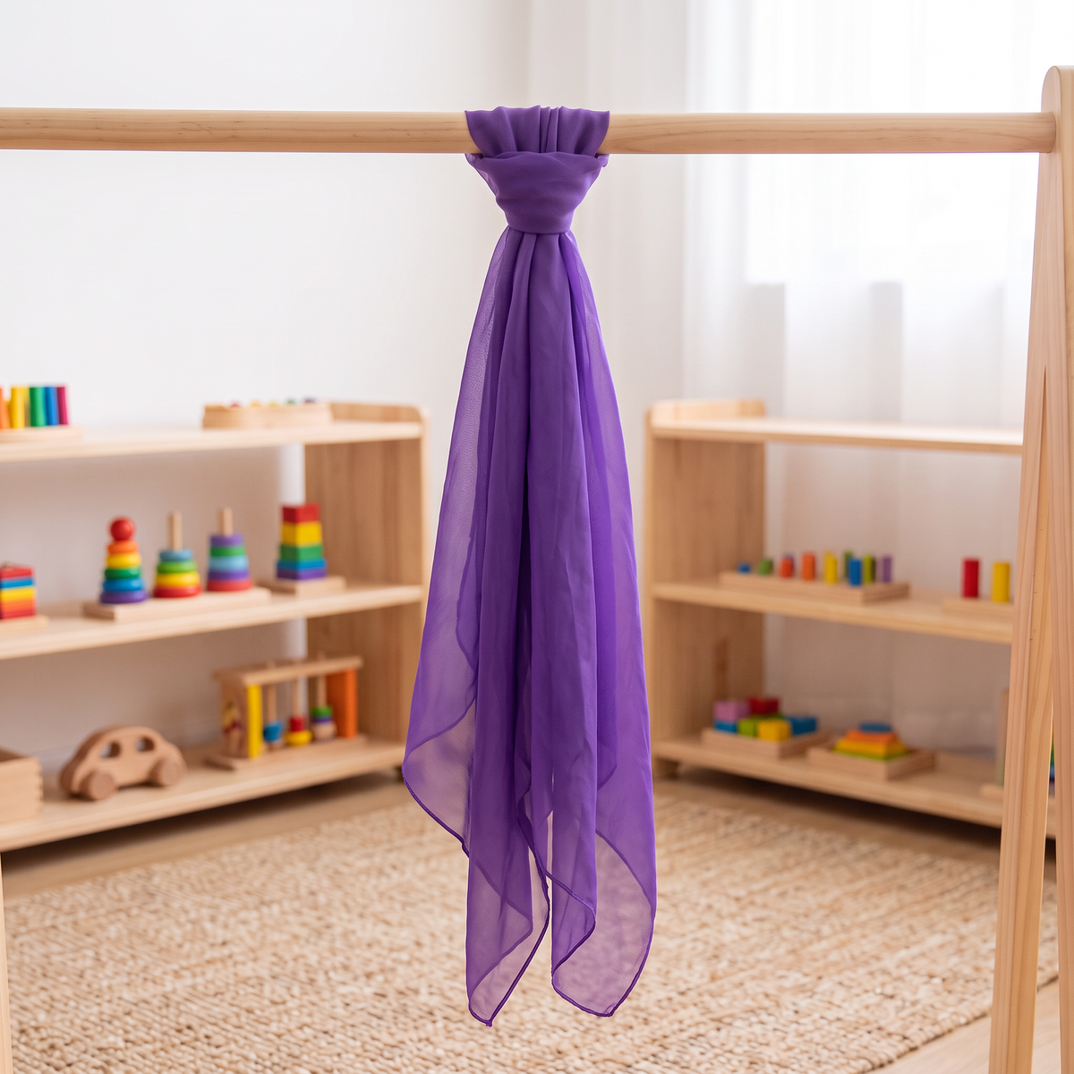 Large Rainbow Play Silk in solid purple, 190x120cm