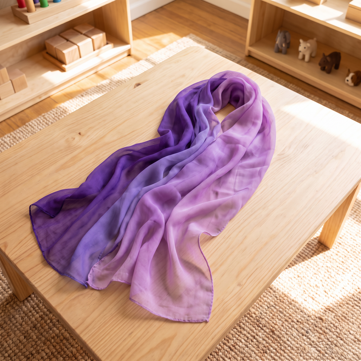 Large Rainbow Play Silk, Violets ombre, 160x50cm